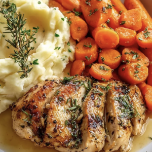 Herb Gravy Chicken With Mashed Potatoes & Glazed Carrots<br> <br><div style="display: flex; justify-content: center; align-items: center; gap: 10px; font-family: Arial, sans-serif;"><div style="text-align: center; color: #21924e;"> <p style="margin: 0; font-size: 15px; font-weight: bold;">40G</p> <p style="margin: 0; font-size: 10px; text-transform: uppercase;">Protein</p> </div> <div style="border-left: 2px solid #21924E; height: 40px;"></div> <div style="text-align: center; color: #21924e;"> <p style="margin: 0; font-size: 15px; font-weight: bold;">150G</p> <p style="margin: 0; font-size: 10px; text-transform: uppercase;">Carbs</p> </div><div style="border-left: 2px solid #21924E; height: 40px;"></div> <div style="text-align: center; color: #21924e;"> <p style="margin: 0; font-size: 15px; font-weight: bold;">140G</p> <p style="margin: 0; font-size: 10px; text-transform: uppercase;"></p> veg</div> <div style="border-left: 2px solid #21924E; height: 40px;"></div><div style="text-align: center; color: #21924e;"> <p style="margin: 0; font-size: 15px; font-weight: bold;">18G</p> <p style="margin: 0; font-size: 10px; text-transform: uppercase;">Fat</p> </div></div>